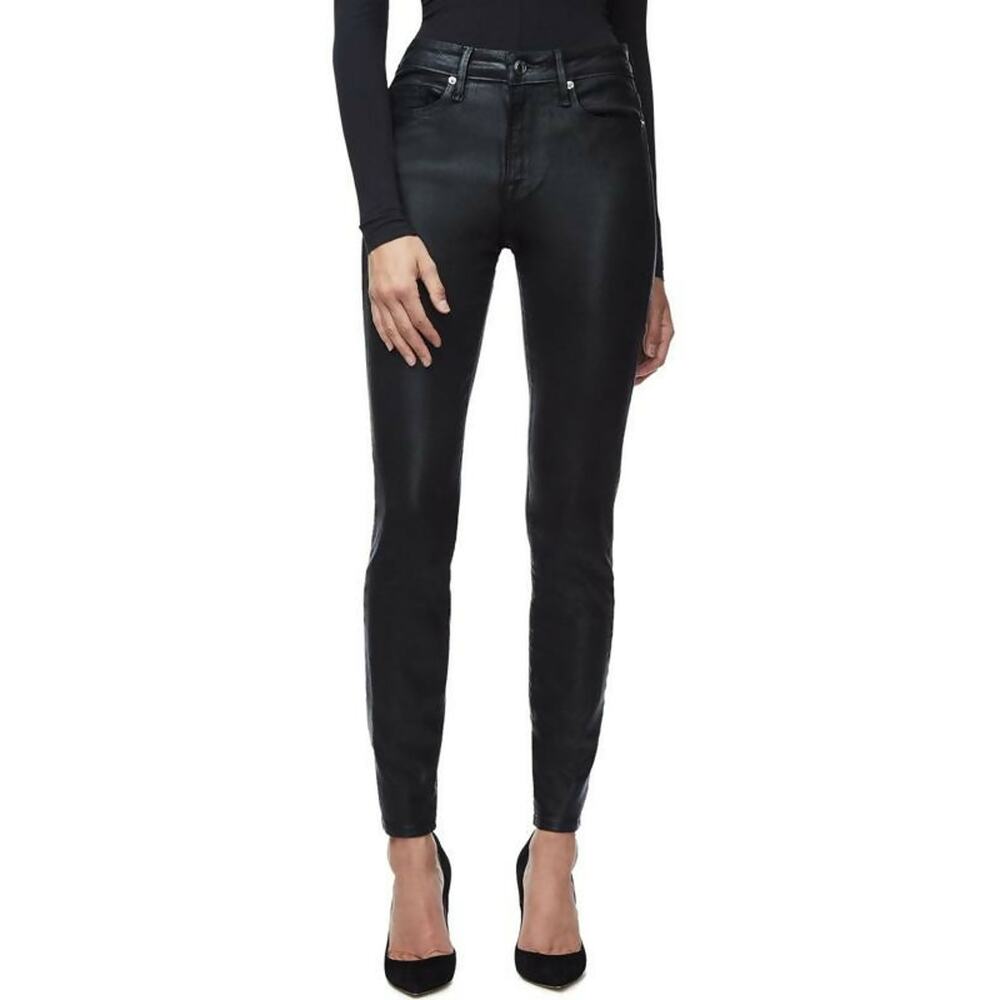 Good American Good Legs Leather-Like Pants Coated High Waist Skinny Jeans
